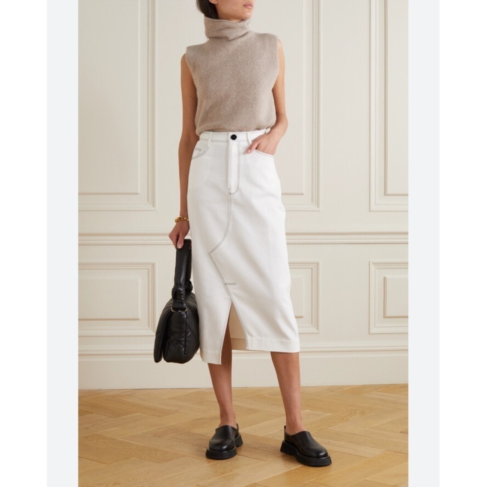 Bouguessa Skirt Ghana Denim Midi in White & Black Detail - Picture 2 of 8
